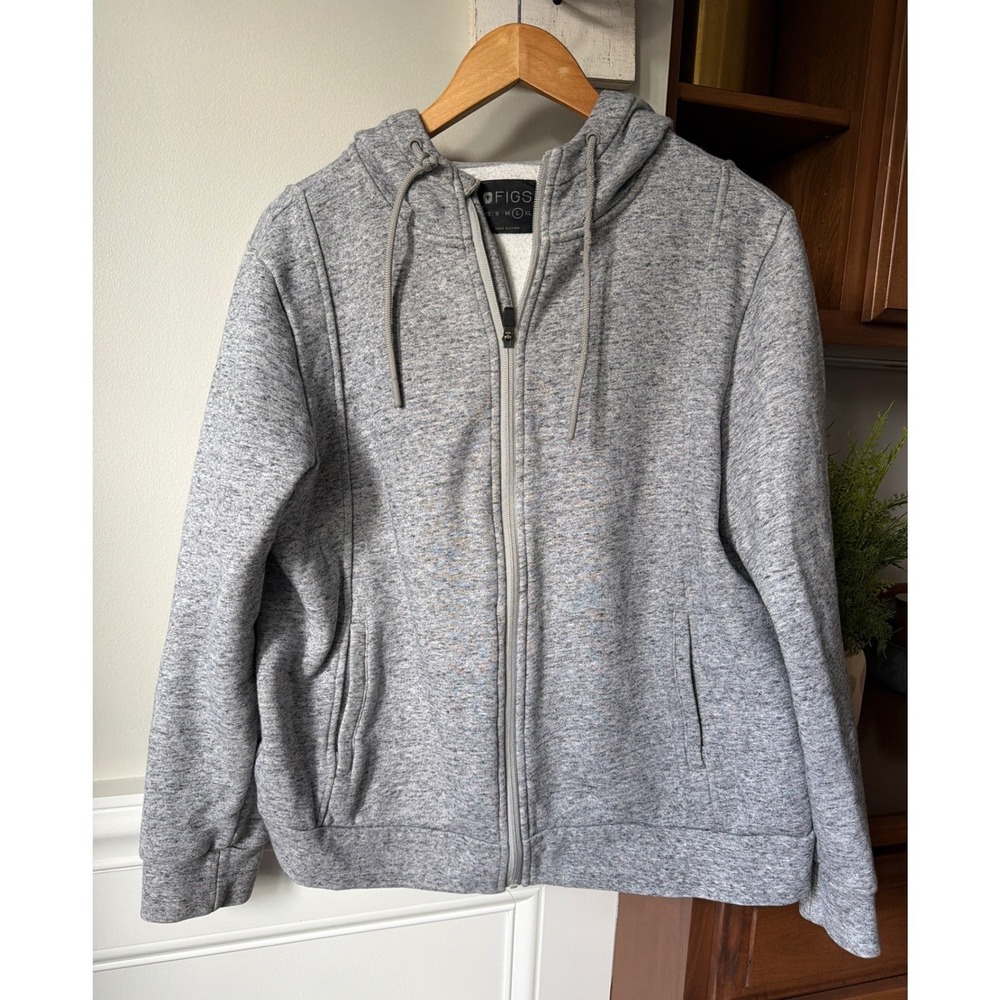 FIGS Full Zip Hoodie Jacket Gray L Fleece Lined Medical Workwear Jacket